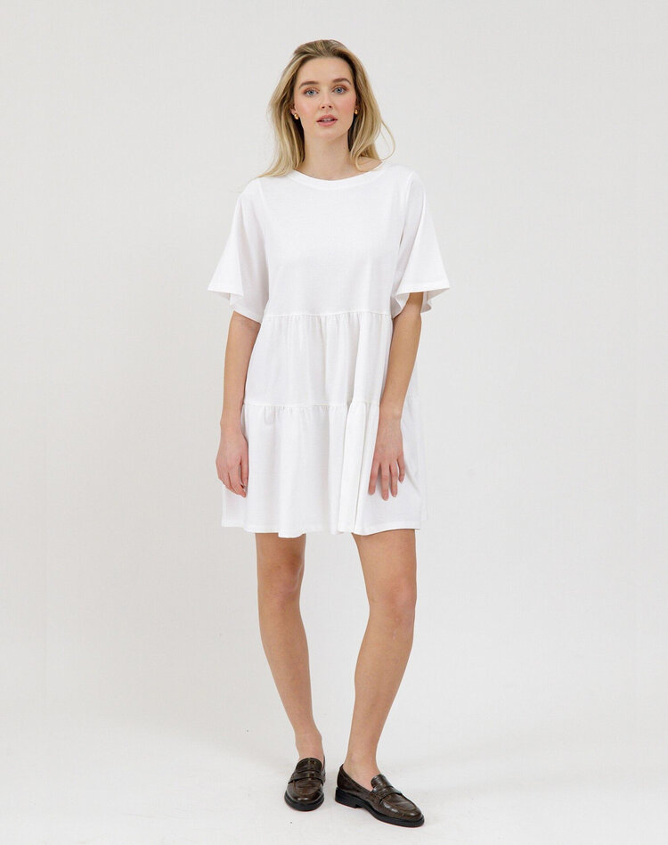 Brunette Brunette Tiered T-Shirt Dress W/ Bows | White