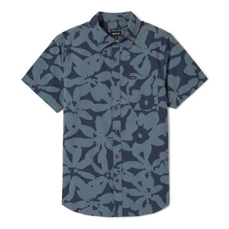 Brixton Brixton Charter Print S/S Wvn (Mens) | Washed Navy/ Azure Blue Floral