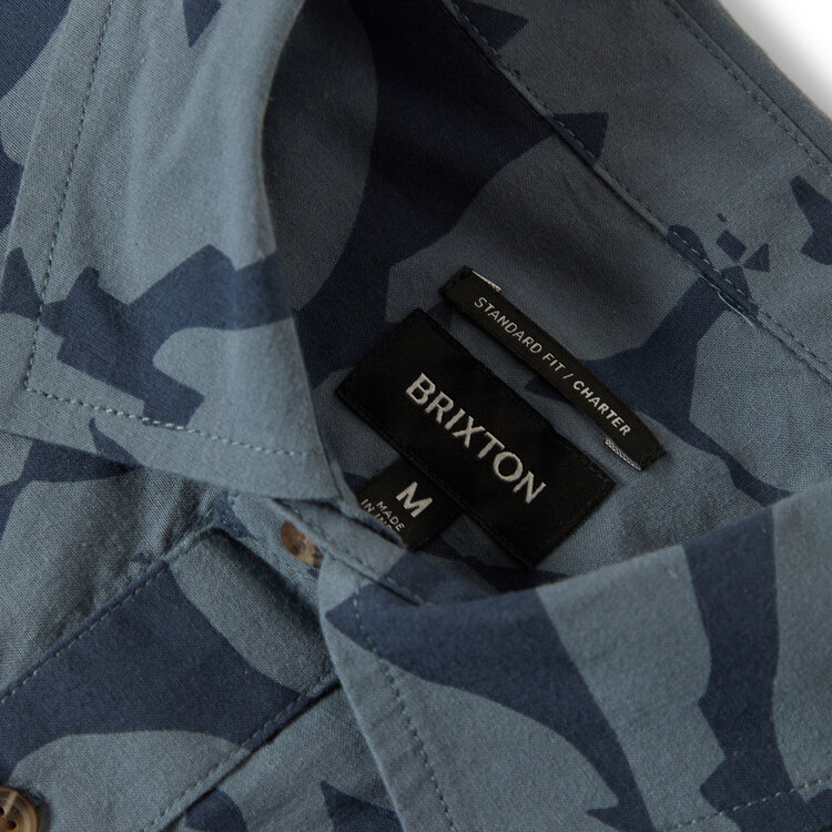 Brixton Brixton Charter Print S/S Wvn (Mens) | Washed Navy/ Azure Blue Floral