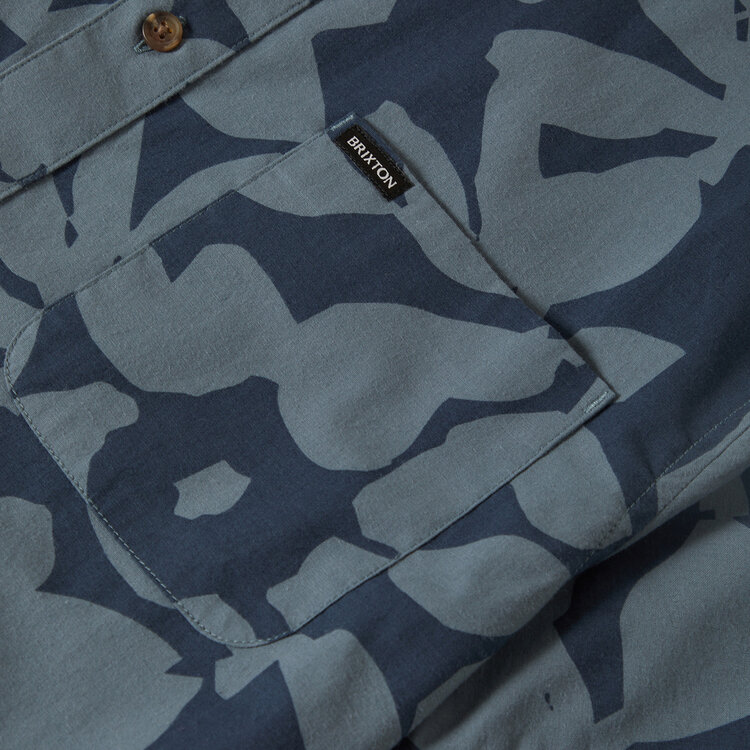 Brixton Brixton Charter Print S/S Wvn (Mens) | Washed Navy/ Azure Blue Floral