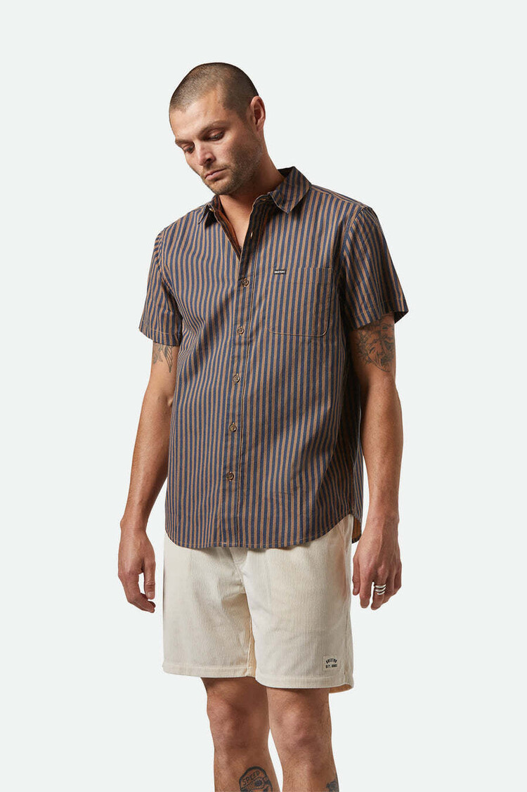 Brixton Brixton Charter S/S Woven (Mens) | Washed Blue/Sunbaked Stripe