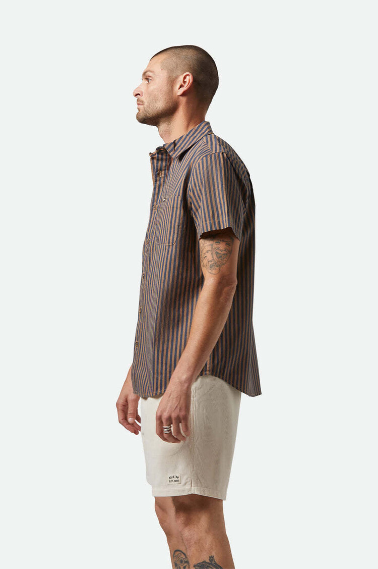 Brixton Brixton Charter S/S Woven (Mens) | Washed Blue/Sunbaked Stripe