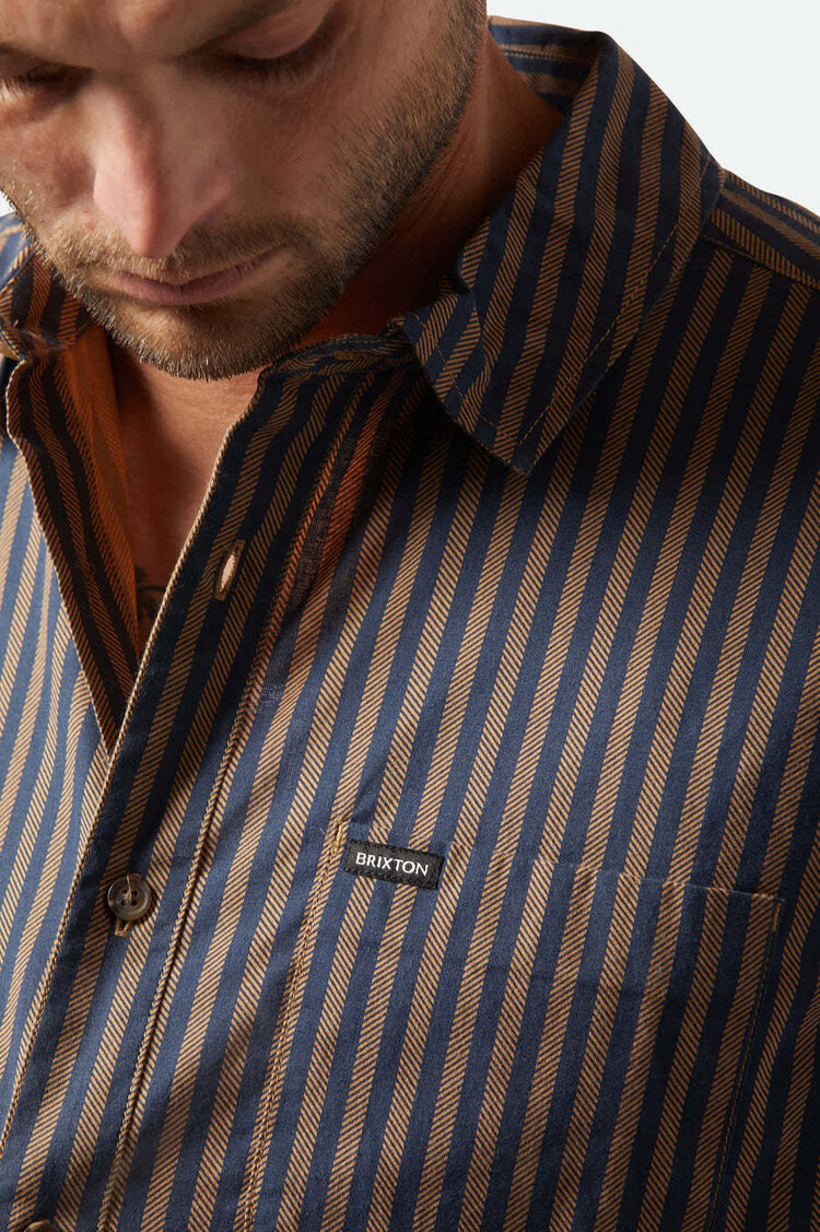 Brixton Brixton Charter S/S Woven (Mens) | Washed Blue/Sunbaked Stripe