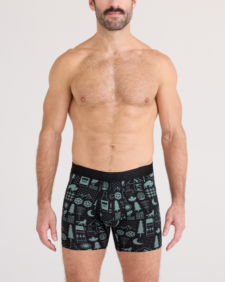 SAXX Saxx Droptemp Cooling Cotton Boxer Brief Fly | Camp Stamps-Black