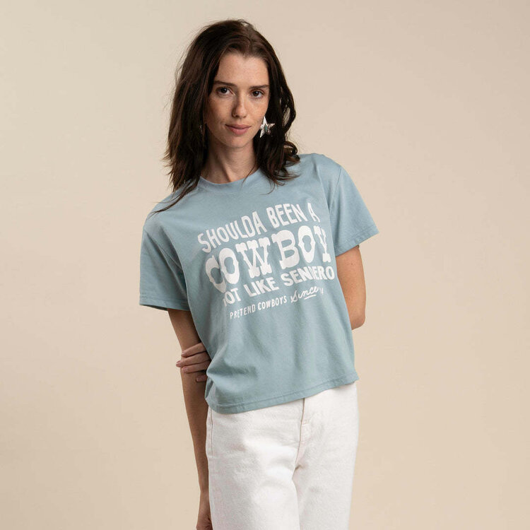 Sendero Sendero Shoulda Been A Cowboy Crop Tee (Womens) | Sterling Blue