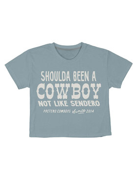 Sendero Sendero Shoulda Been A Cowboy Crop Tee (Womens) | Sterling Blue