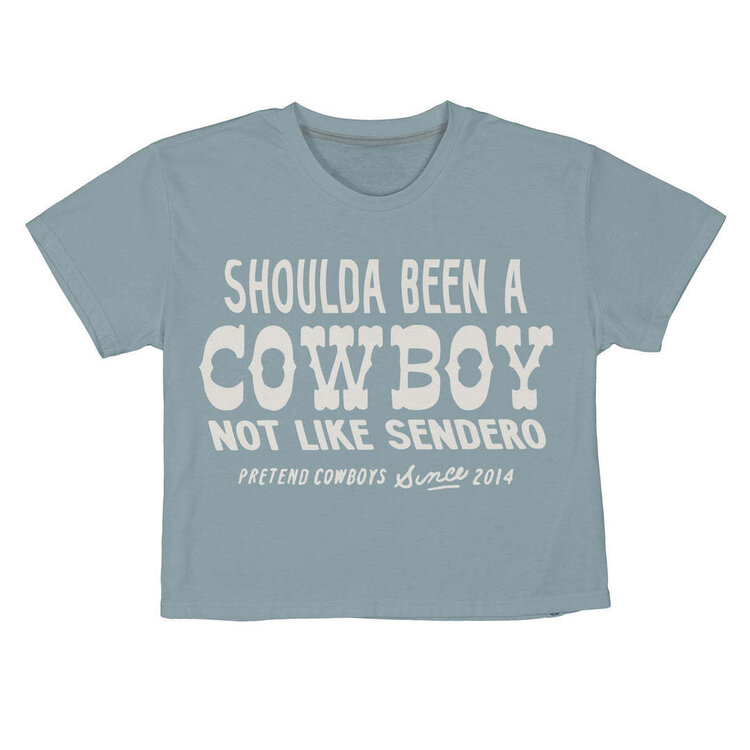 Sendero Sendero Shoulda Been A Cowboy Crop Tee (Womens) | Sterling Blue