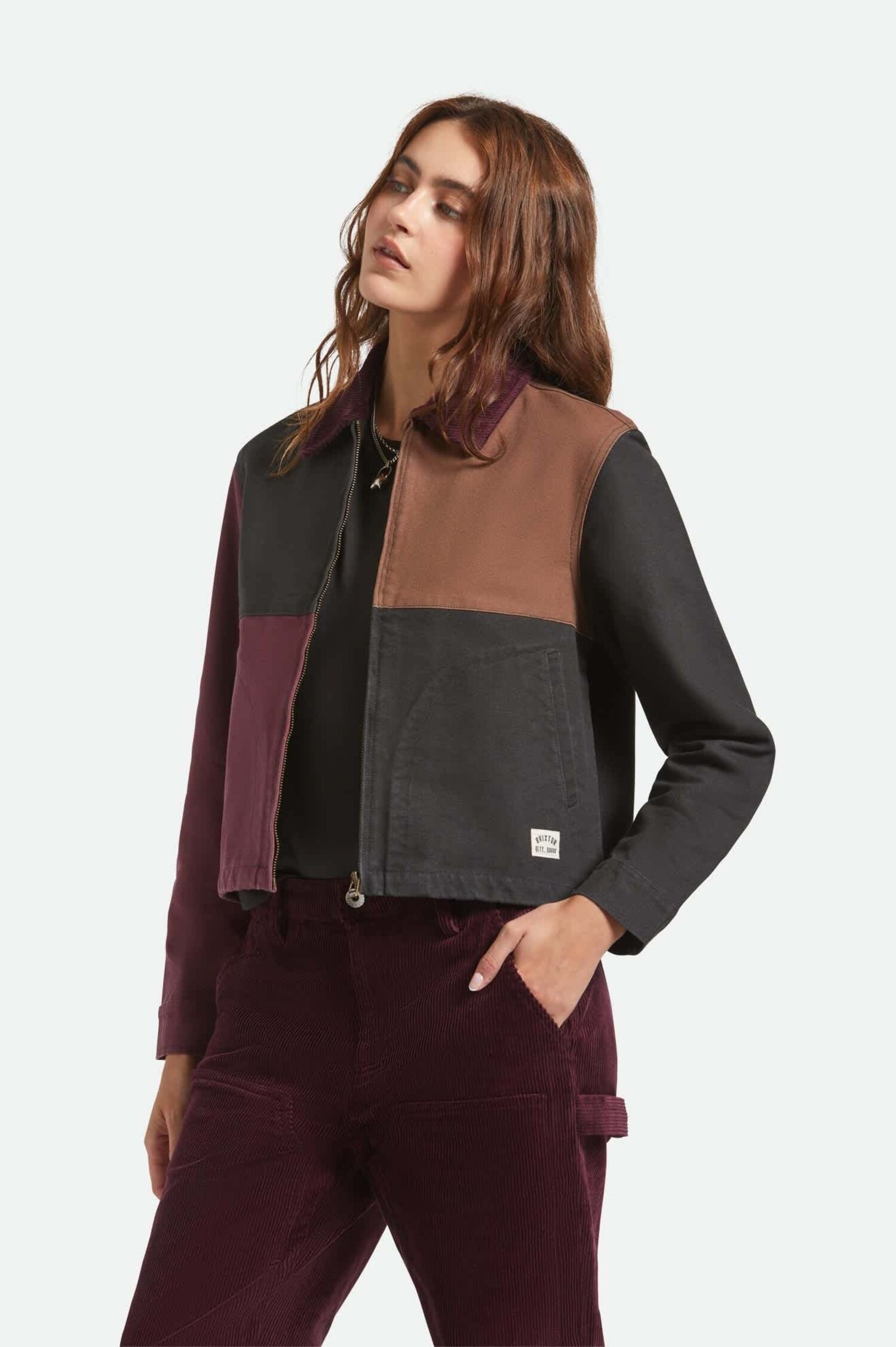 Brixton Mechanic Garage Zip Jacket (Womens) | Port/Black/Pinecone