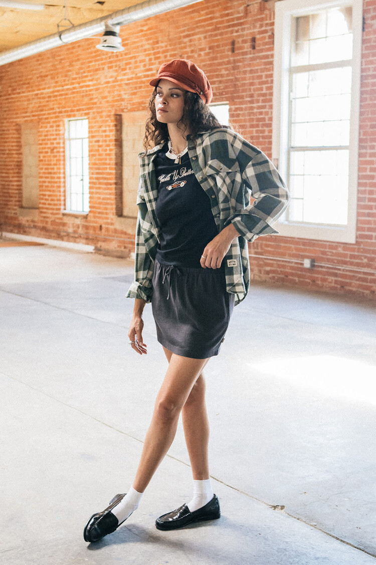 Brixton Brixton Bowery Vintage L/S Overshirt (Womens) | Green/Blue