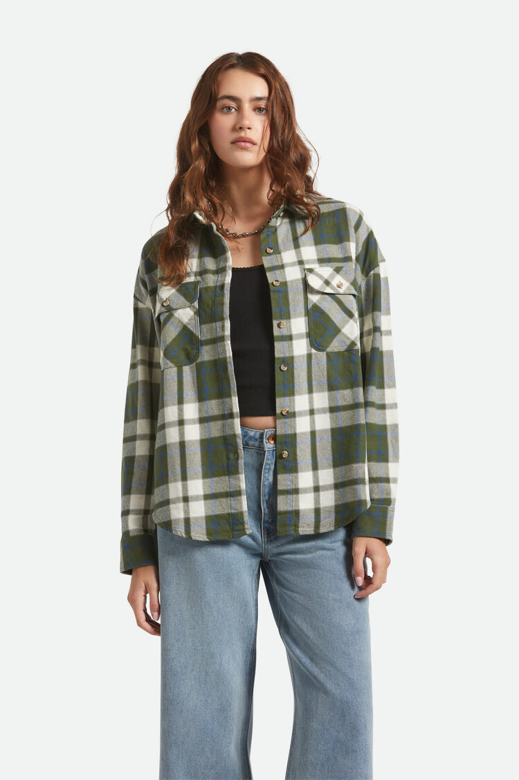Brixton Brixton Bowery Vintage L/S Overshirt (Womens) | Green/Blue