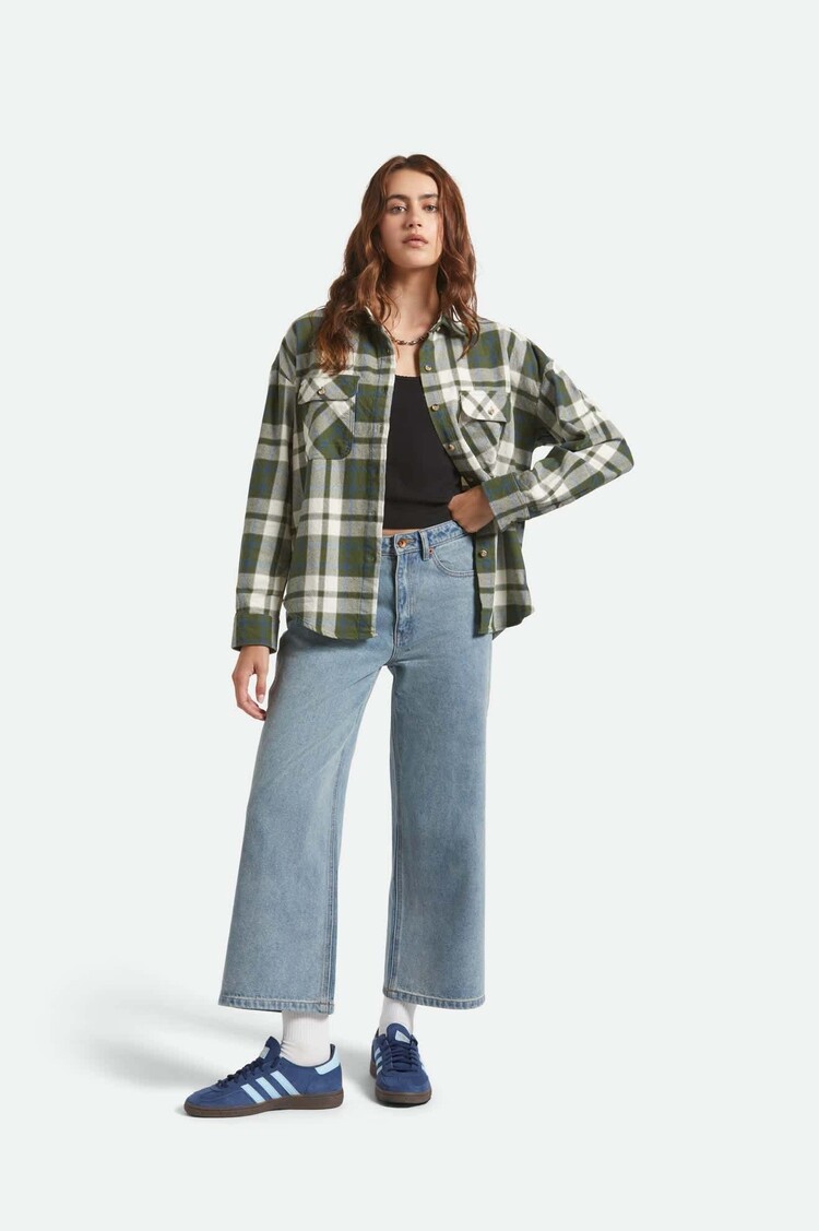 Brixton Brixton Bowery Vintage L/S Overshirt (Womens) | Green/Blue