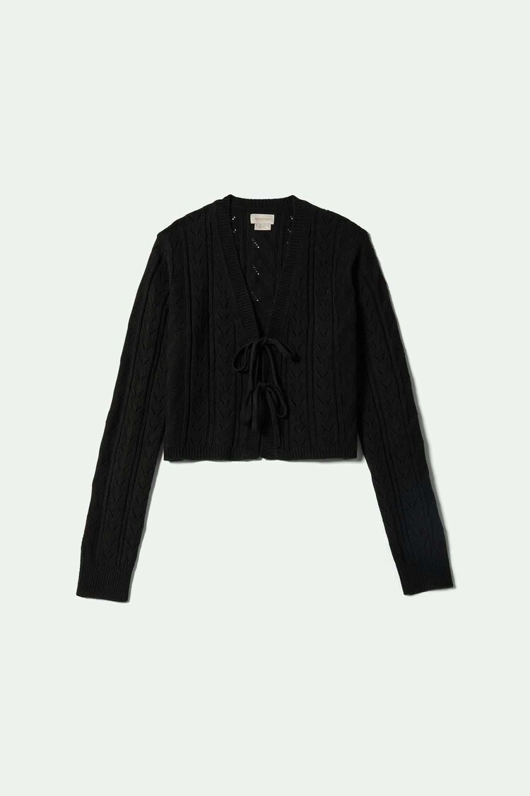 Brixton Brixton Cropped Pointelle Tie Cardigan (Womens) | Black