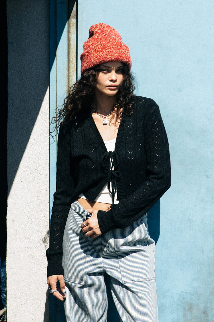 Brixton Brixton Cropped Pointelle Tie Cardigan (Womens) | Black