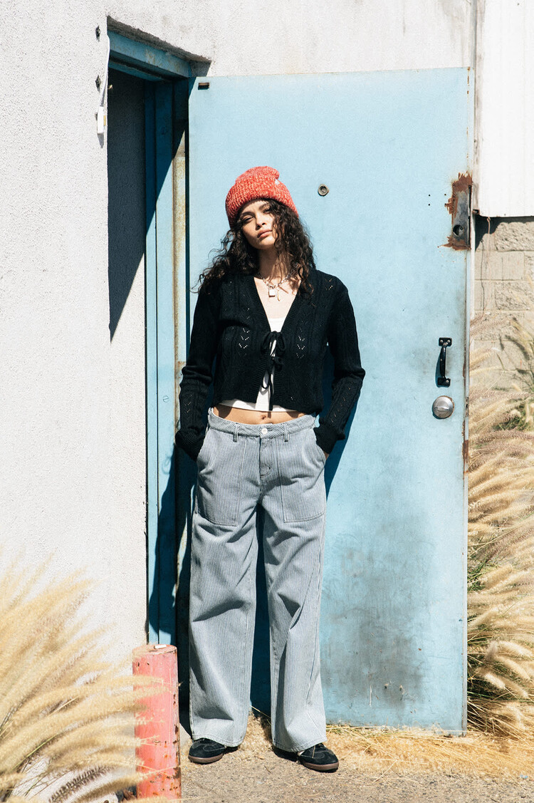 Brixton Brixton Cropped Pointelle Tie Cardigan (Womens) | Black