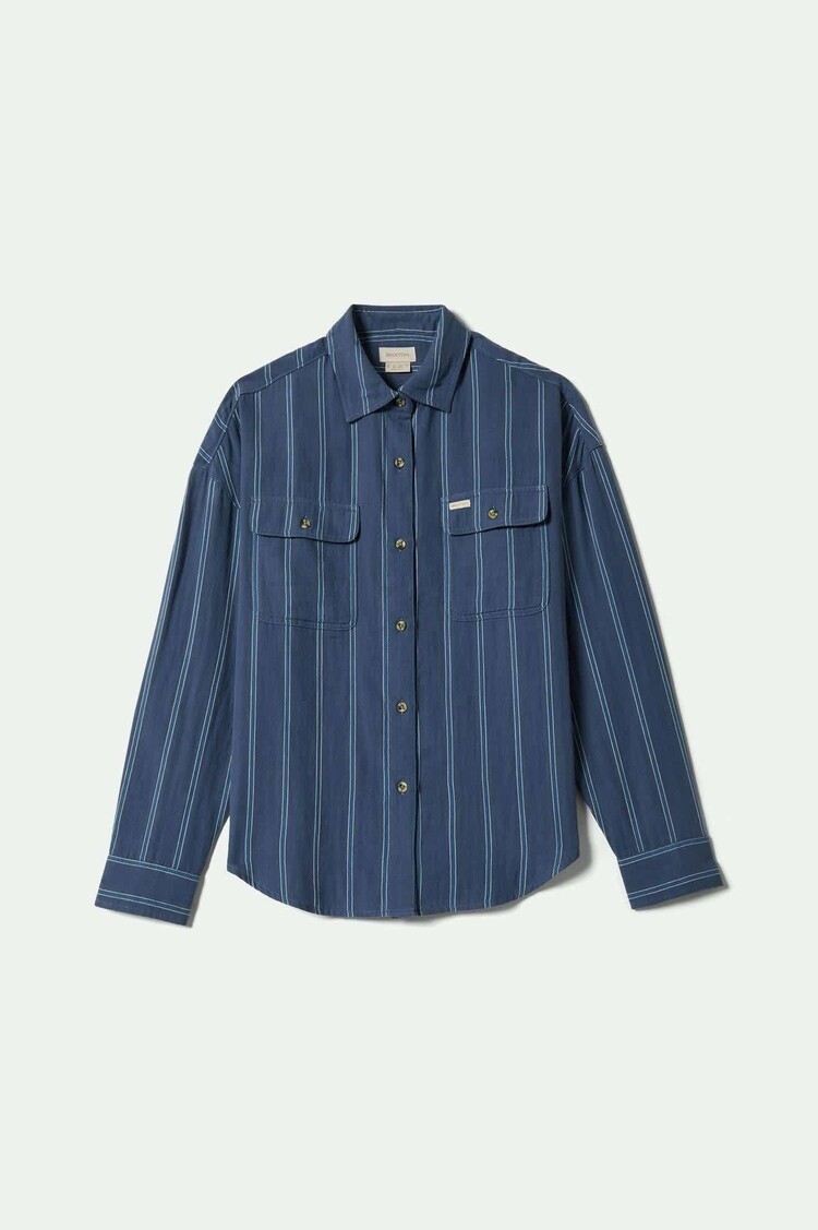 Brixton Brixton Wandering L/S Overshirt (Womens) | Berring Sea/White