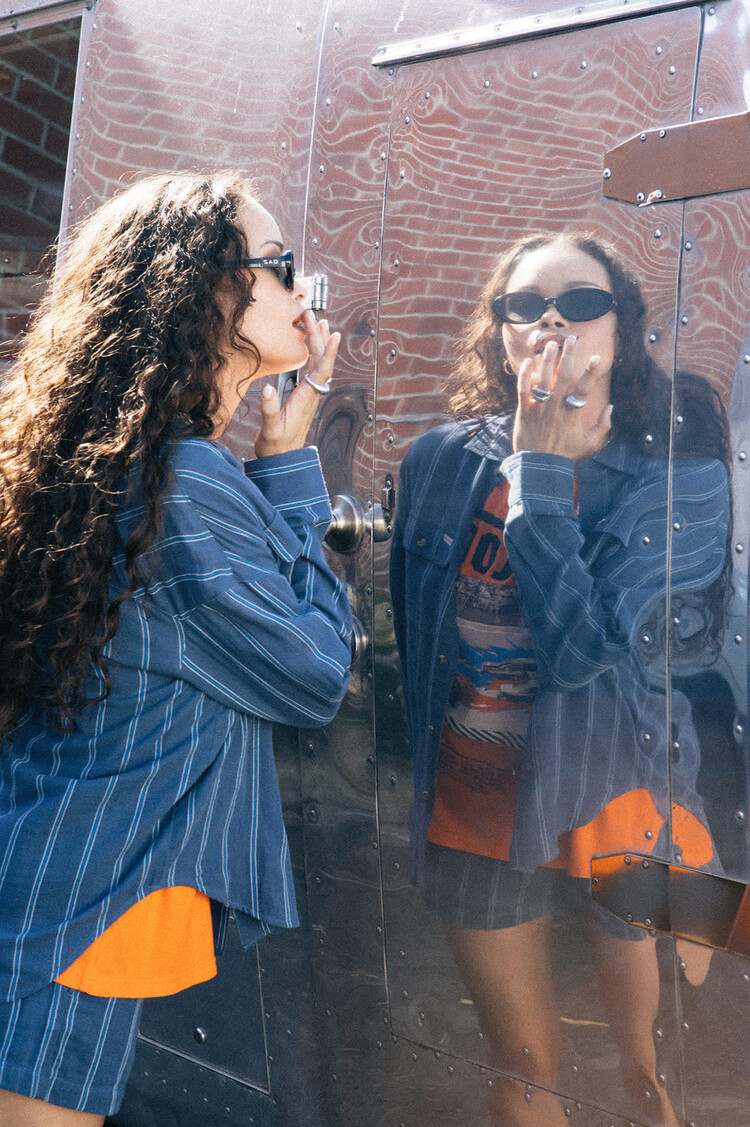 Brixton Brixton Wandering L/S Overshirt (Womens) | Berring Sea/White