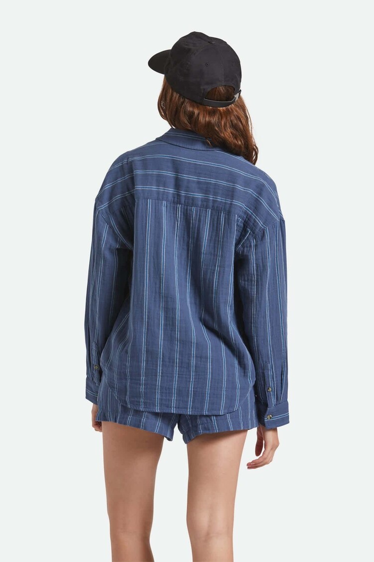 Brixton Brixton Wandering L/S Overshirt (Womens) | Berring Sea/White