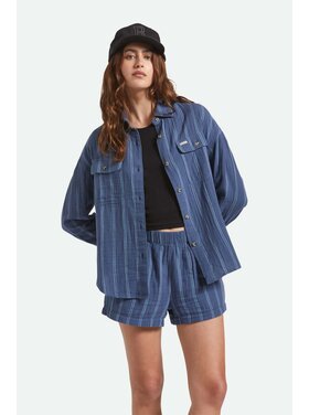 Brixton Brixton Wandering L/S Overshirt (Womens) | Berring Sea/White