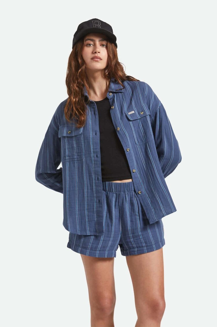 Brixton Brixton Wandering L/S Overshirt (Womens) | Berring Sea/White