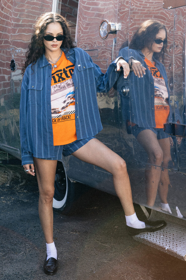 Brixton Brixton Wandering L/S Overshirt (Womens) | Berring Sea/White