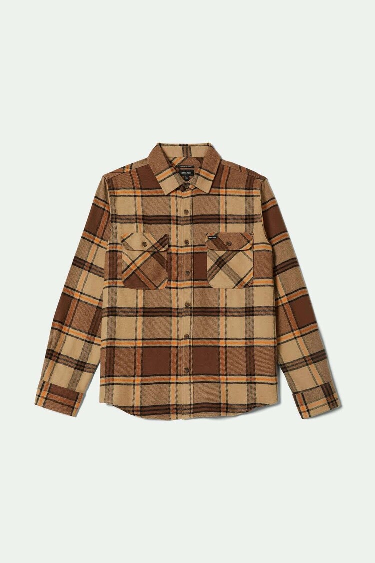 Brixton Brixton Bowery Flannel (Mens) | Sand/Pinecone/Solar Orange
