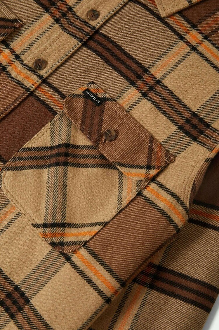 Brixton Brixton Bowery Flannel (Mens) | Sand/Pinecone/Solar Orange