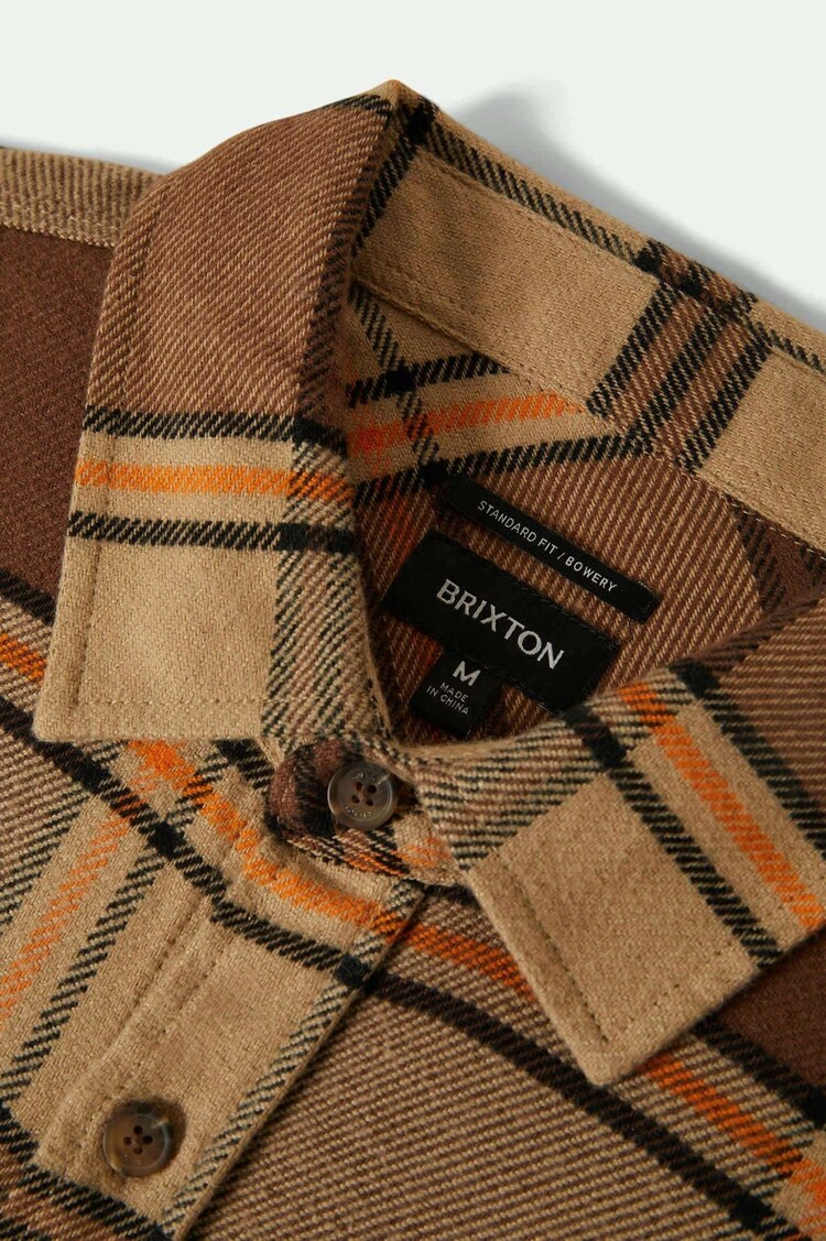 Brixton Brixton Bowery Flannel (Mens) | Sand/Pinecone/Solar Orange