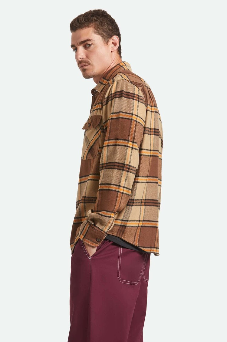 Brixton Brixton Bowery Flannel (Mens) | Sand/Pinecone/Solar Orange