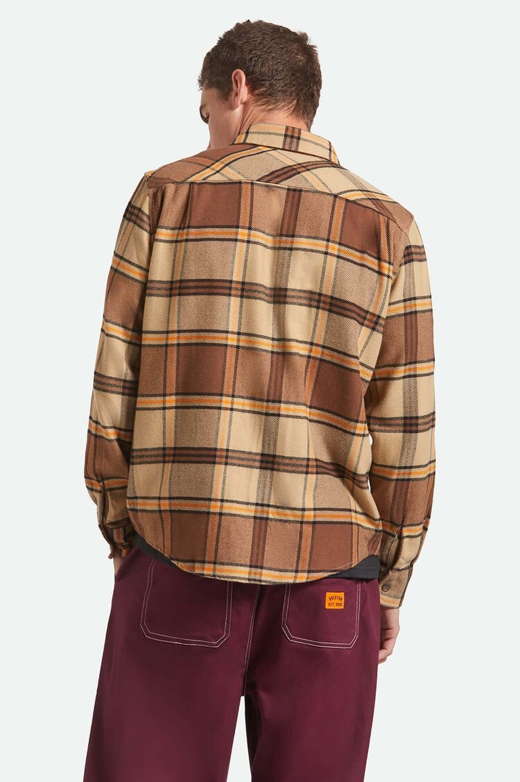 Brixton Brixton Bowery Flannel (Mens) | Sand/Pinecone/Solar Orange