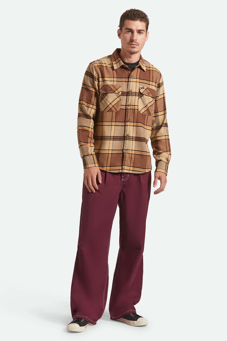 Brixton Brixton Bowery Flannel (Mens) | Sand/Pinecone/Solar Orange