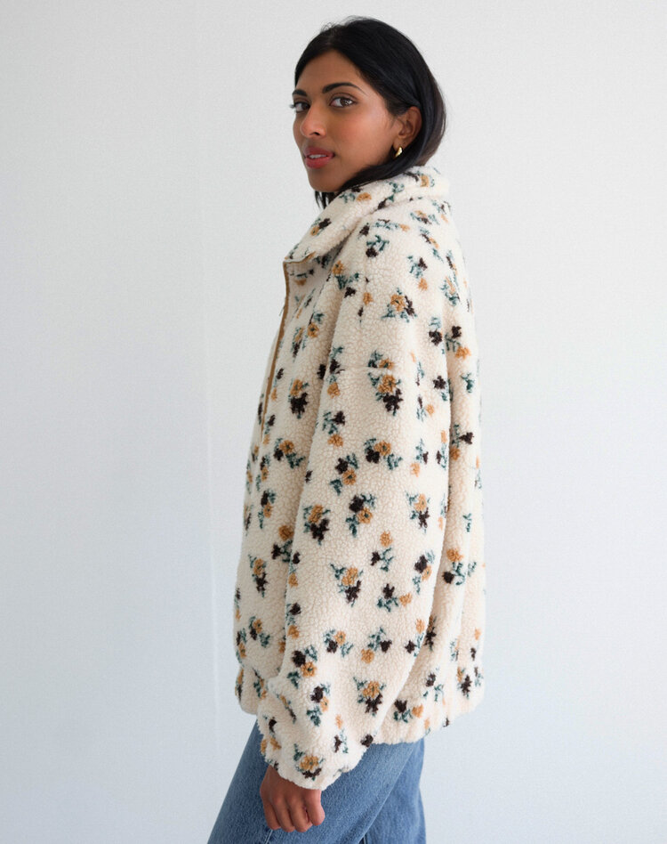 Brunette Brunette Floral Sherpa Jacket | Cream/Brown