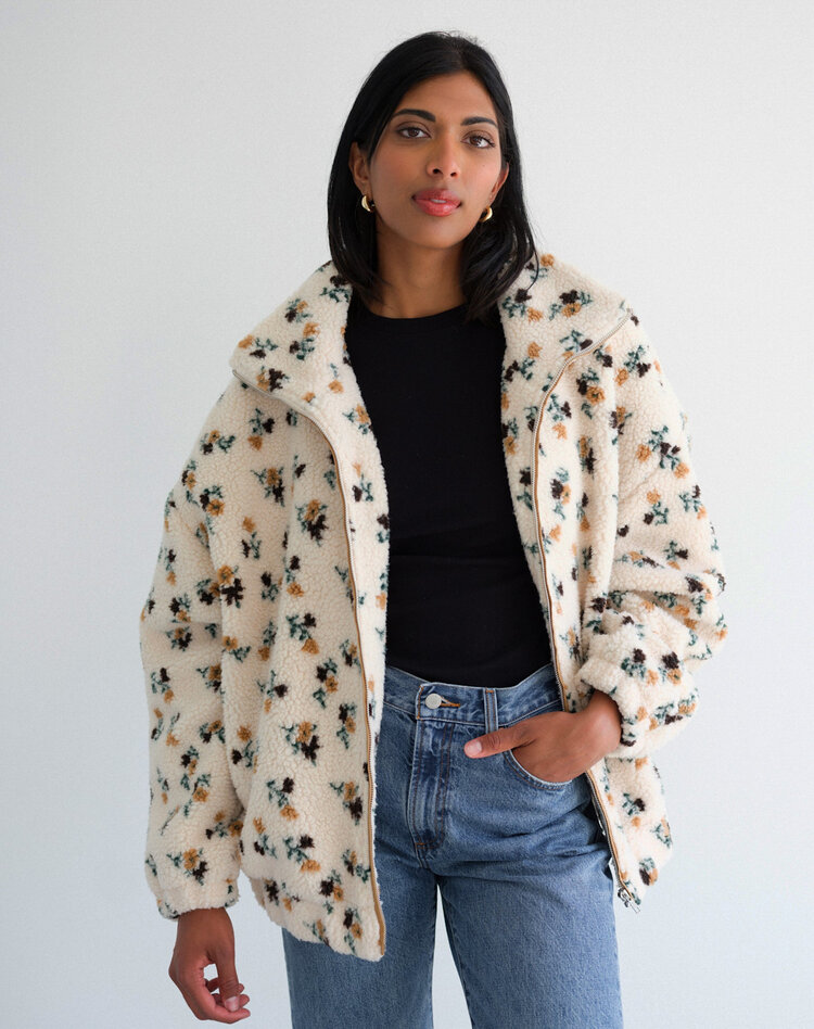Brunette Brunette Floral Sherpa Jacket | Cream/Brown