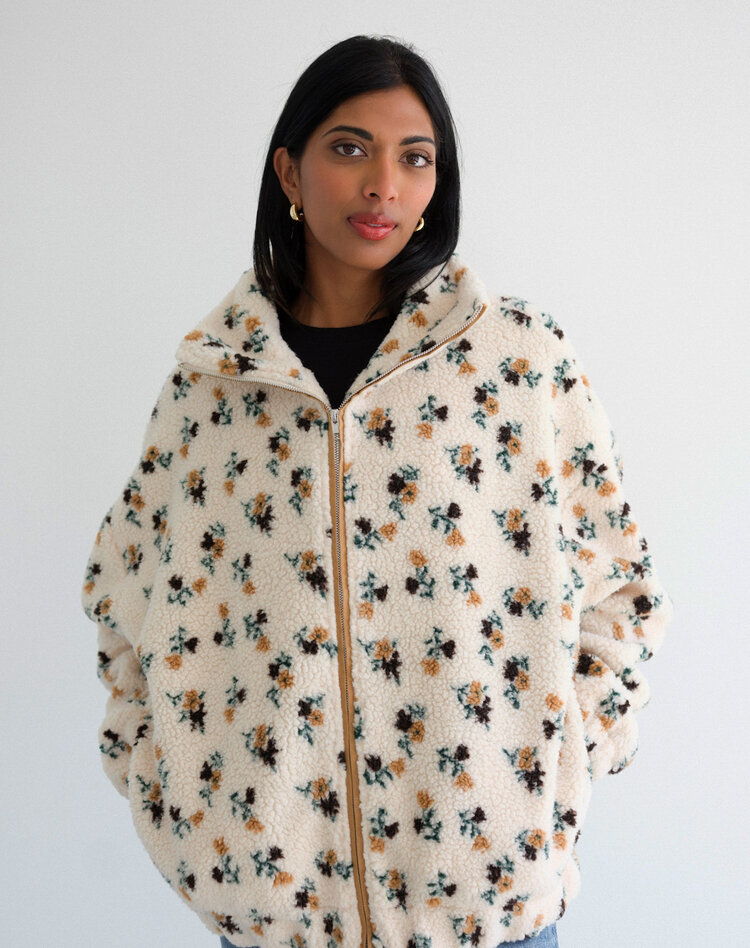 Brunette Brunette Floral Sherpa Jacket | Cream/Brown