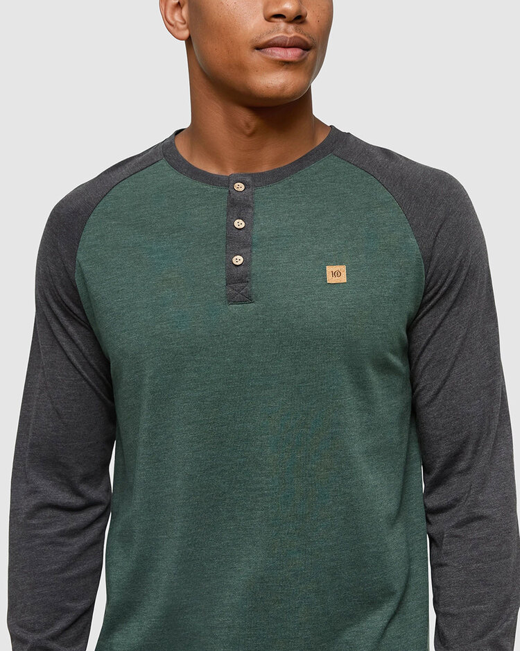 Tentree Tentree Baker Henley Ls (Mens) | Forest Pine Htr/Meteorite Blk Htr