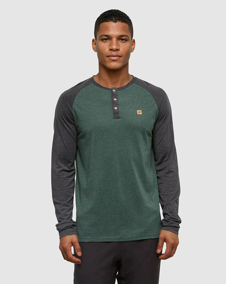 Tentree Tentree Baker Henley Ls (Mens) | Forest Pine Htr/Meteorite Blk Htr