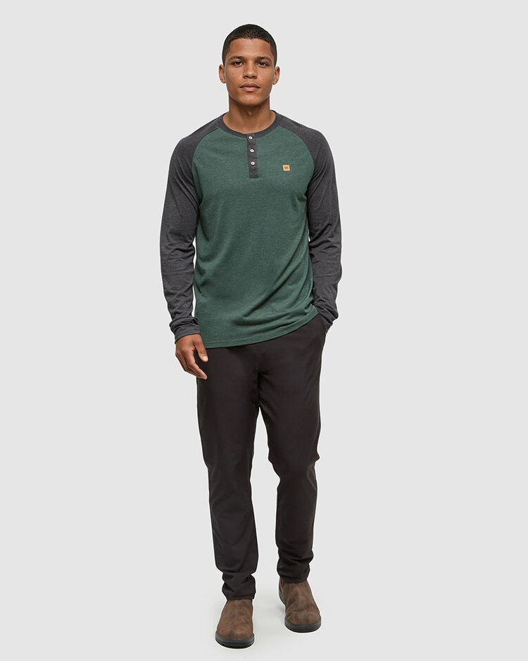 Tentree Tentree Baker Henley Ls (Mens) | Forest Pine Htr/Meteorite Blk Htr