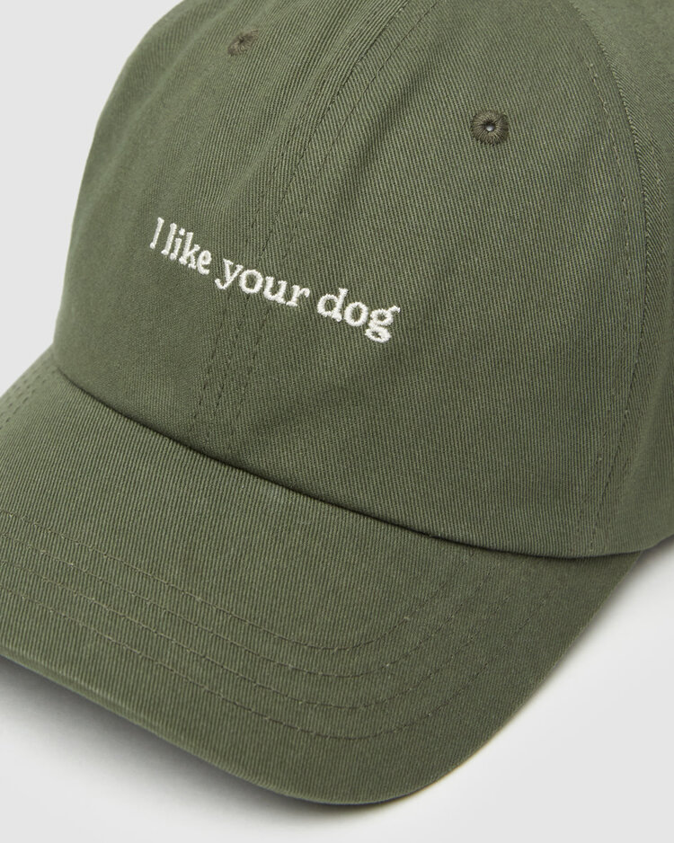 Tentree Tentree Slogan Peak Hat (Womens) | Deep Olive/I Like Your Dog