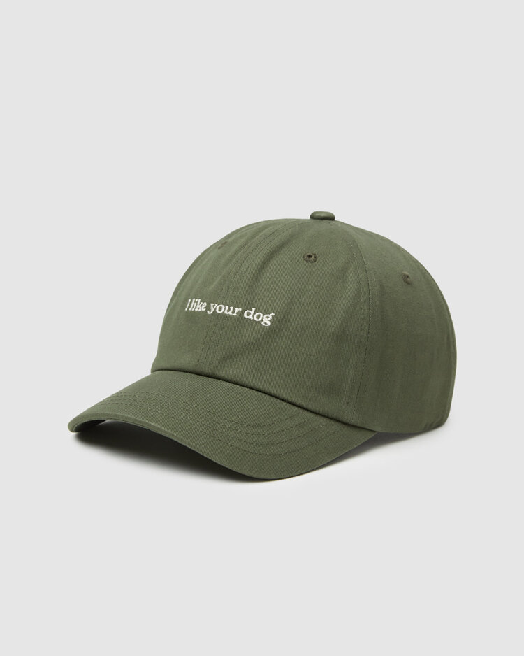 Tentree Tentree Slogan Peak Hat (Womens) | Deep Olive/I Like Your Dog