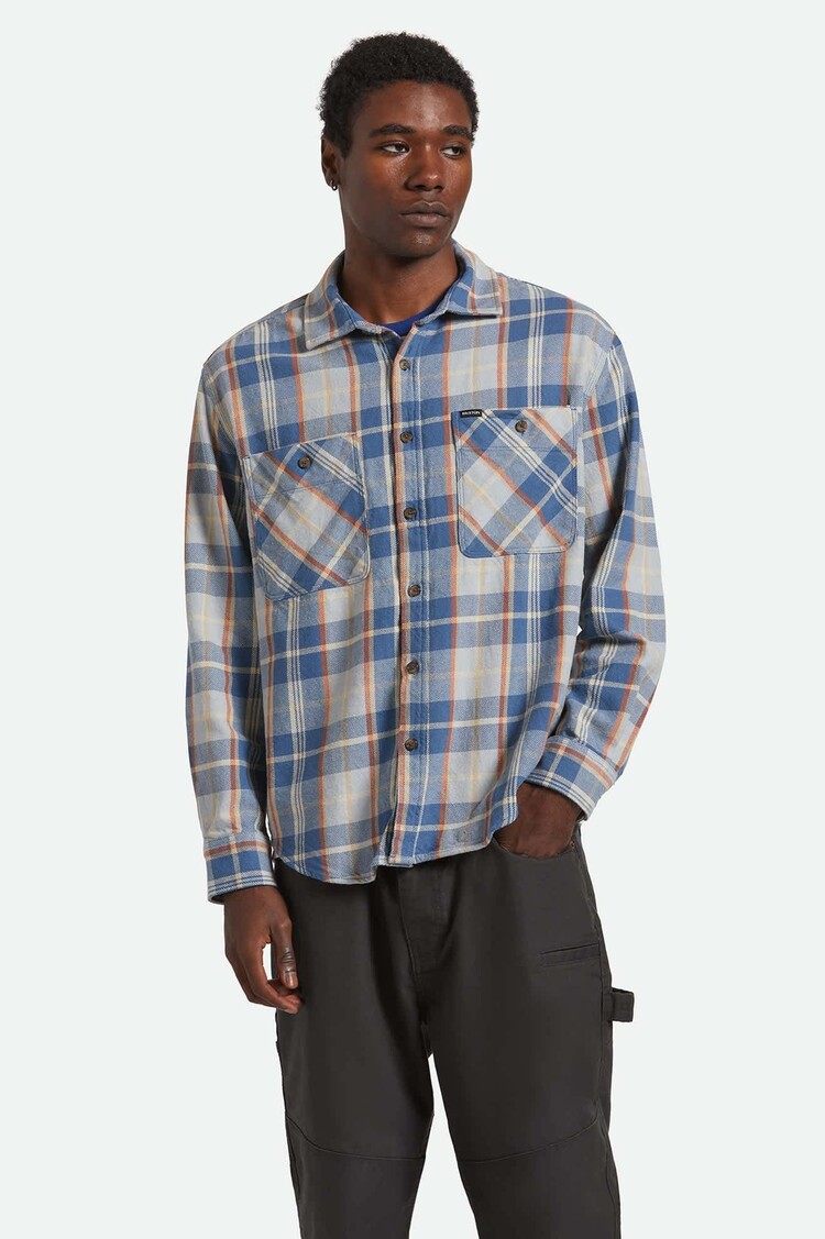 Brixton Brixton Vintage Wash Flannel (Mens) | Blue/Soft Blue/Orange