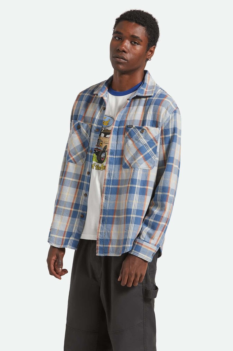 Brixton Brixton Vintage Wash Flannel (Mens) | Blue/Soft Blue/Orange