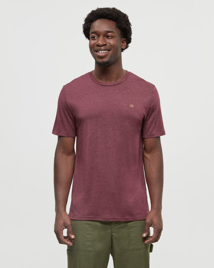 Tentree Tentree Embroidered Ten Tee (Mens) | Deep Burgundy Htr/Camel