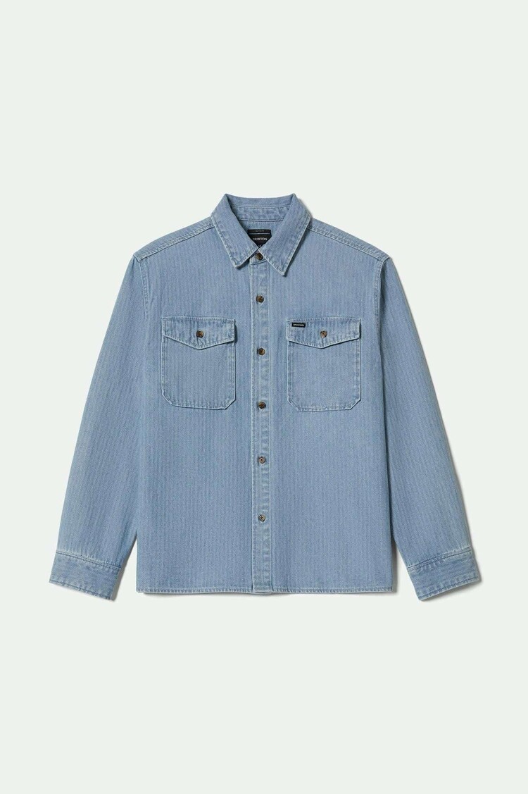 Brixton Brixton Herringbone Lw Relaxed Overshirt (Mens) | Light Wash Denim