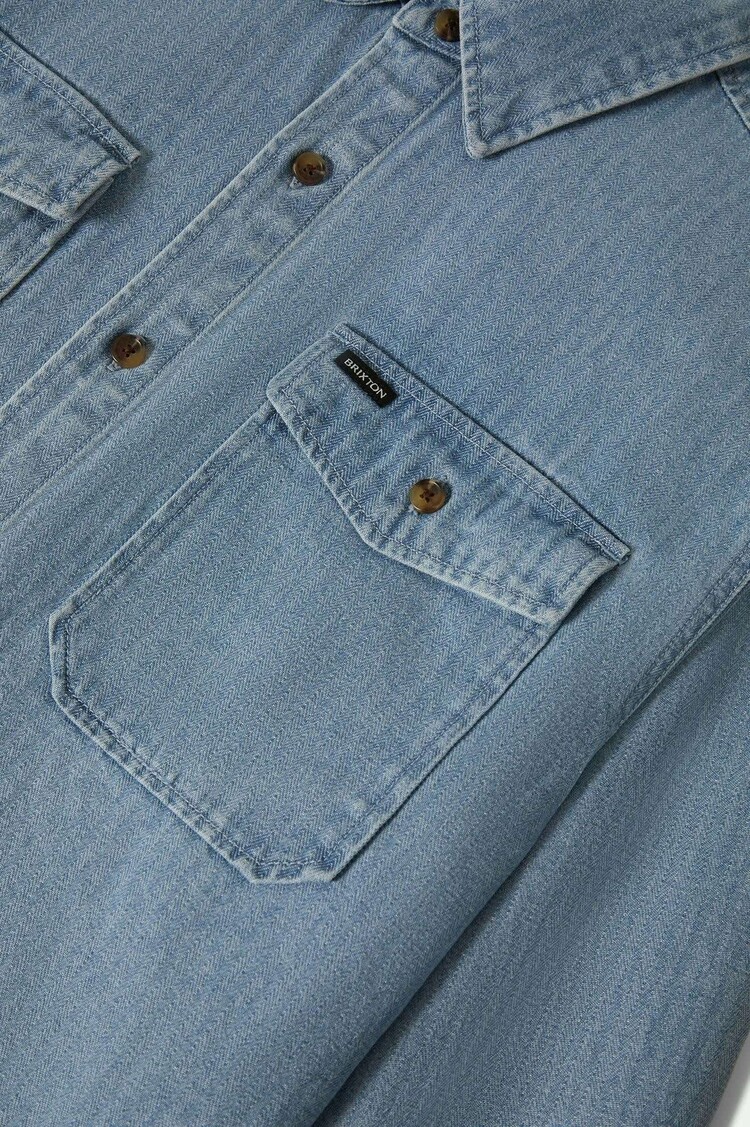 Brixton Brixton Herringbone Lw Relaxed Overshirt (Mens) | Light Wash Denim
