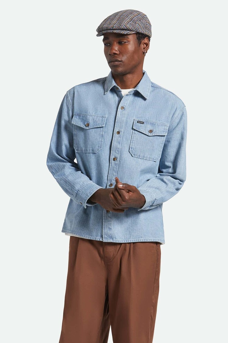 Brixton Brixton Herringbone Lw Relaxed Overshirt (Mens) | Light Wash Denim