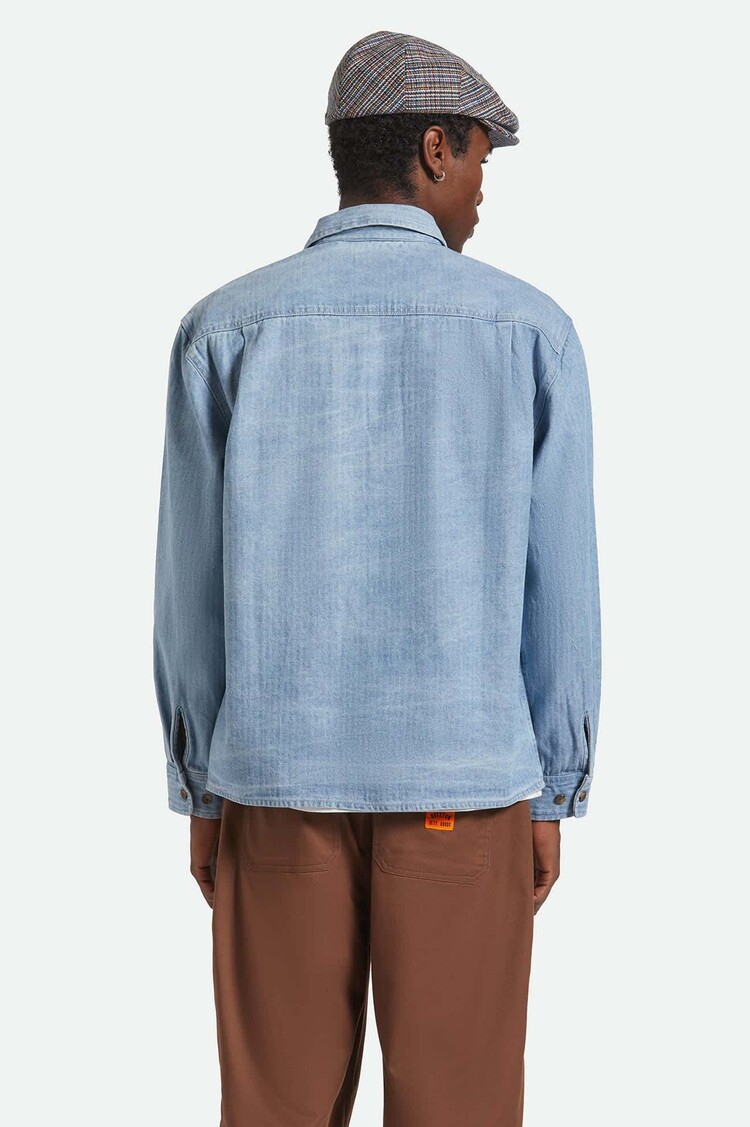 Brixton Brixton Herringbone Lw Relaxed Overshirt (Mens) | Light Wash Denim