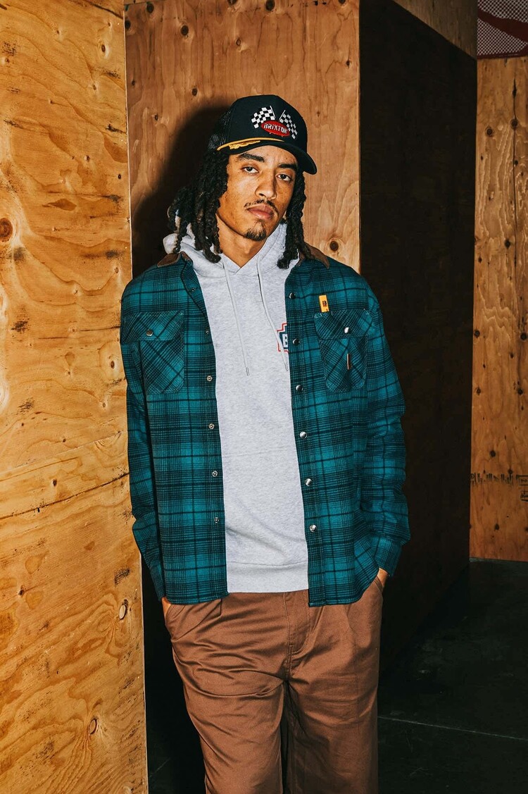 Brixton Brixton Builders Bowery Perf Flannel (Mens) | Night Sage/Black