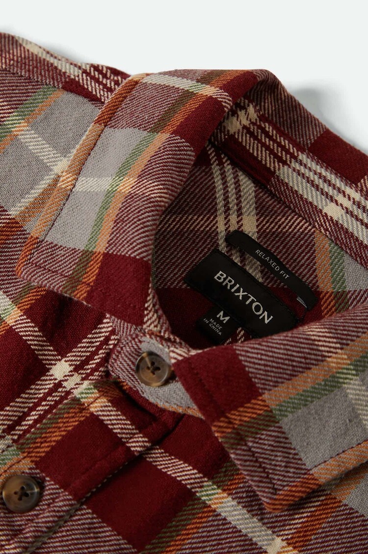 Brixton Brixton Vintage Wash Flannel (Mens) | Maroon Red/Beige/Green