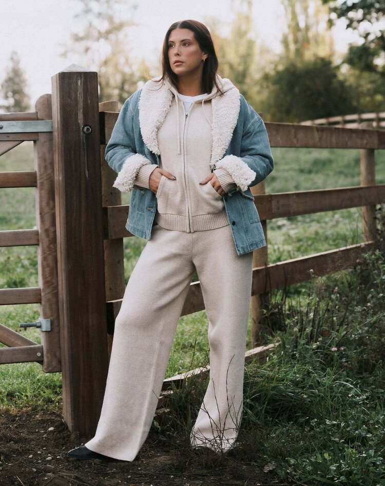 Brunette Brunette Full Zip Knit Sweater | Oatmeal Melange