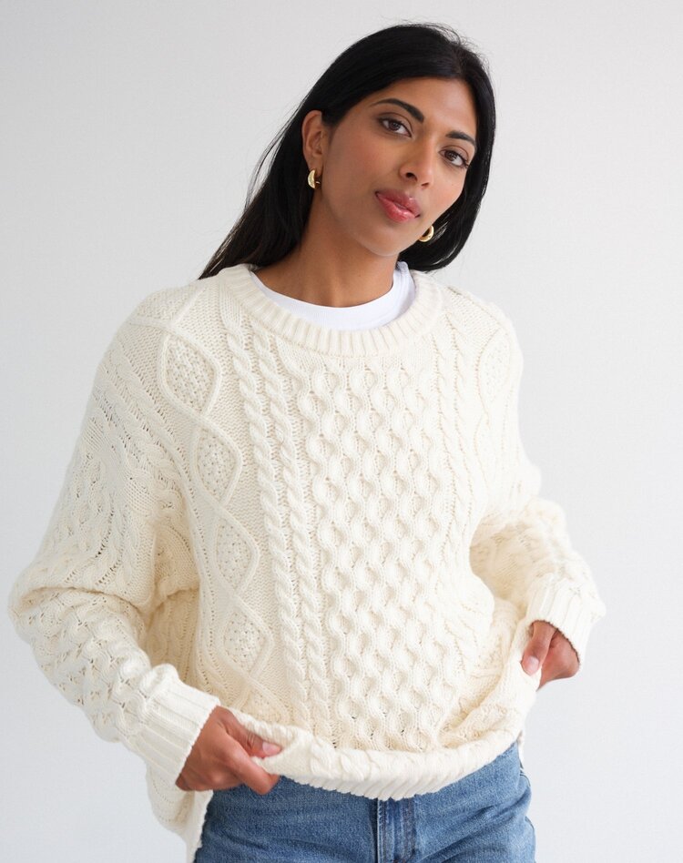 Brunette Brunette Irish Cable Oversized Sweater | Cream