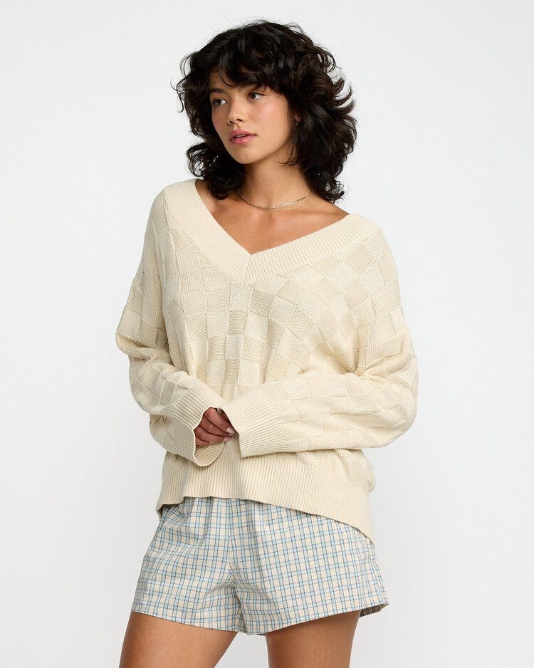RVCA Rvca Harmony V Neck Sweater (Womens) | Sand